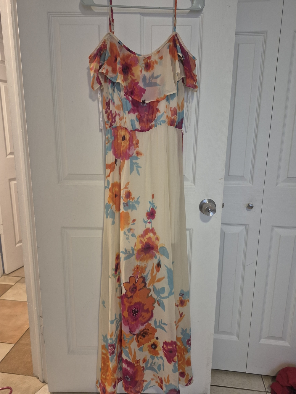 Bisou Bisou Cream Maxi Dress with Pink & Orange Floral Print